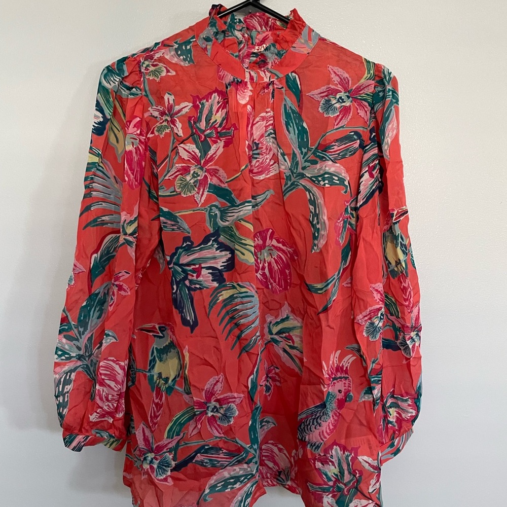Anthropologie BANJANAN Sheer 100% Silk Blouse, Sz XS